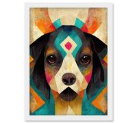 Quirky Boho Abstract Modern Shaman Guru Dog Artwork Framed Wall Art Print A4 Artery8 White One Size