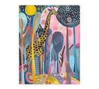 Artery8 Quirky Giraffe Folk Art Colourful Trees Painting Living Room Large Wall Art Poster Print Thick Paper 18X24 Inch