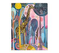 Artery8 Quirky Giraffe Folk Art Colourful Trees Painting Living Room Extra Large XL Wall Art Poster Print