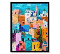 Artery8 Quirky Morocco Cityscape Oil Painting Colourful Living Room Artwork Framed Wall Art Print A4