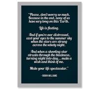 Artery8 Quote Robin Williams Don't Worry Life Is Spectacular A4 Artwork Framed Wall Art Print in Light Grey Artery8 Light Grey