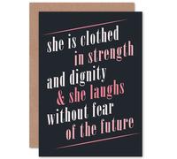 Artery8 Quote She Dressed Strength Dignity Laughs Greetings Card in Dark Grey Artery8 Dark Grey