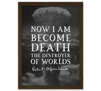 Artery8 Quote Slate Robert Oppenheimer I am Become Death Destroyer of Worlds Father of Atomic Bomb Artwork Framed Wall Art Print A4 in Brown Artery8 Brown