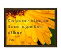 Quote Typography Words Raise Your Words Not Voice Thunder Rumi Artwork Framed Wall Art Print A4 Artery8 Brown One Size