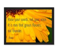 Quote Typography Words Raise Your Words Not Voice Thunder Rumi Artwork Framed Wall Art Print A4 Artery8 Black One Size