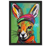 Artery8 Rabbit in Winter Clothes Colourful Graffiti Style Artwork Framed A3 Wall Art Print