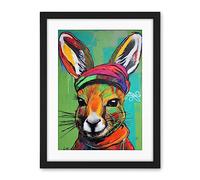 Artery8 Rabbit in Winter Clothes Colourful Graffiti Style Artwork Framed Wall Art Print 18X24 Inch