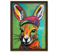 Artery8 Rabbit in Winter Clothes Colourful Graffiti Style Artwork Framed Wall Art Print A4