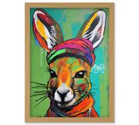 Artery8 Rabbit in Winter Clothes Colourful Graffiti Style Artwork Framed Wall Art Print A4