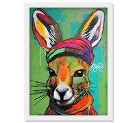 Artery8 Rabbit in Winter Clothes Colourful Graffiti Style Artwork Framed Wall Art Print A4