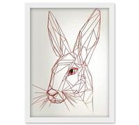 Rabbit Polygon Head Minimal Line Drawing Portrait Artwork Framed Wall Art Print A4 Artery8 White One Size
