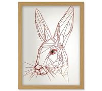 Rabbit Polygon Head Minimal Line Drawing Portrait Artwork Framed Wall Art Print A4 Artery8 Light Oak One Size
