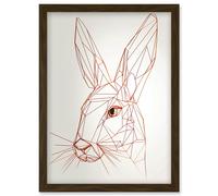 Rabbit Polygon Head Minimal Line Drawing Portrait Artwork Framed Wall Art Print A4 Artery8 Brown One Size