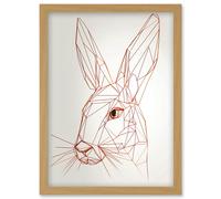 Rabbit Polygon Head Minimal Line Drawing Portrait Artwork Framed Wall Art Print A4 Artery8 Light Oak One Size