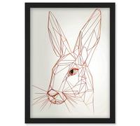 Artery8 Rabbit Polygon Head Minimal Line Drawing Portrait Wall Art Print - A4 Size