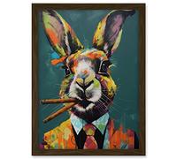 Artery8 Rabbit with Cheroot Cigars Wearing Suit Modern Artwork Framed A3 Wall Art Print