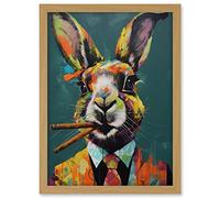 Artery8 Rabbit with Cheroot Cigars Wearing Suit Modern Artwork Framed A3 Wall Art Print