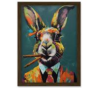 Artery8 Rabbit with Cheroot Cigars Wearing Suit Modern Artwork Framed Wall Art Print A4