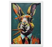 Artery8 Rabbit with Cheroot Cigars Wearing Suit Modern Artwork Framed Wall Art Print A4