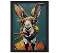 Artery8 Rabbit with Cheroot Cigars Wearing Suit Modern Artwork Framed Wall Art Print A4