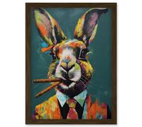 Artery8 Rabbit with Cheroot Cigars Wearing Suit Modern Artwork Framed Wall Art Print A4 in Brown Artery8 Brown