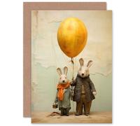 Artery8 Rabbits and Balloon Adventure for Child Children Kids Birthday Thank You Congratulations Blank Art Greeting Card