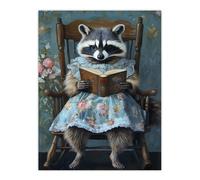 Artery8 Raccoon Mama in Floral Dress Reading Bedtime Story Wall Art Print in Blue | Size: W12" x H16" Artery8 Blue W12" x H16"