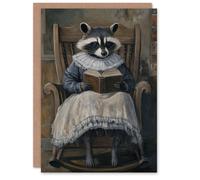Artery8 Raccoon Reading Bedtime Story on Rocking Chair Birthday Greeting Card in Brown Artery8 Brown