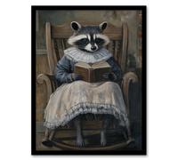 Artery8 Raccoon Reading Bedtime Story on Rocking Chair Framed Art Print in Brown | Size: W12" x H16" Artery8 Brown W12" x H16"
