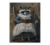 Artery8 Raccoon Reading Bedtime Story on Rocking Chair Wall Art Print in Brown | Size: W12" x H16" Artery8 Brown W12" x H16"