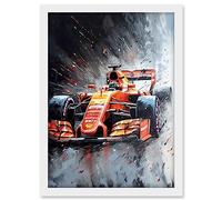 Artery8 Race Car and Driver Grand Prix Orange and Grey Artwork Framed A3 Wall Art Print