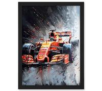 Artery8 Race Car and Driver Grand Prix Orange and Grey Artwork Framed A3 Wall Art Print