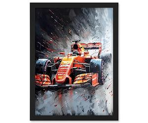 Artery8 Race Car and Driver Grand Prix Orange and Grey Artwork Framed A3 Wall Art Print