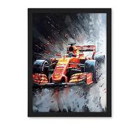 Artery8 Race Car and Driver Grand Prix Orange and Grey Artwork Framed Wall Art Print 18X24 Inch