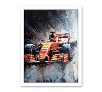 Artery8 Race Car and Driver Grand Prix Orange and Grey Artwork Framed Wall Art Print 18X24 Inch