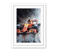 Artery8 Race Car and Driver Grand Prix Orange and Grey Artwork Framed Wall Art Print 18X24 Inch