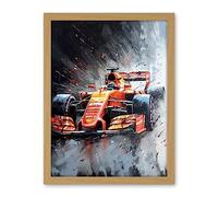 Artery8 Race Car and Driver Grand Prix Orange and Grey Artwork Framed Wall Art Print 18X24 Inch