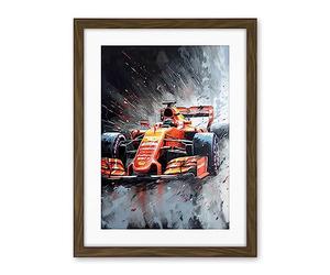 Artery8 Race Car and Driver Grand Prix Orange and Grey Artwork Framed Wall Art Print 18X24 Inch