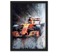 Artery8 Race Car and Driver Grand Prix Orange and Grey Artwork Framed Wall Art Print A4