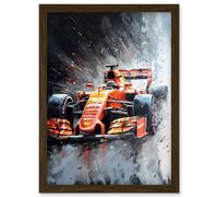 Race Car and Driver Grand Prix Orange and Grey Artwork Framed Wall Art Print A4 Artery8 Brown One Size
