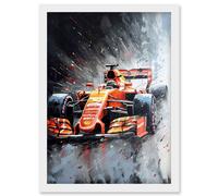 Artery8 Race Car and Driver Grand Prix Orange and Grey Artwork Framed Wall Art Print A4