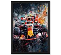 Artery8 Race Car Driver Racing Action Shot Painting Artwork Framed Wall Art Print A4