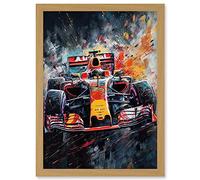 Artery8 Race Car Driver Racing Action Shot Painting Artwork Framed Wall Art Print A4