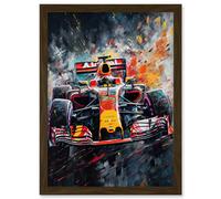 Artery8 Race Car Driver Racing Action Shot Painting Artwork Framed Wall Art Print A4 in Brown Artery8 Brown