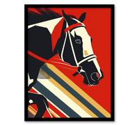 Racehorse Animal Racing Horse Bold Geometric Framed Art Print Artery8 Red A4