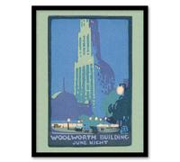 Artery8 Rachael R Elmer Woolworth Building Vintage Postcard Framed Art Print in Blue | Size: A3 Artery8 Blue A3