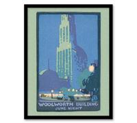 Artery8 Rachael R Elmer Woolworth Building Vintage Postcard Framed Art Print in Blue | Size: A4 Artery8 Blue A4