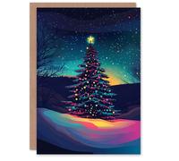 Artery8 Radiant Decorated Tree Winter Night Blank For Him Or Her Art Xmas Festive Christmas Card