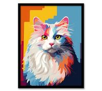 Artery8 Ragdoll Cat Lover Gift Pet Portrait Orange Blue Purple Artwork Painting Artwork Framed Wall Art Print A4