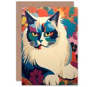 Artery8 Ragdoll Cat Lover Pet Portrait for Wife Her Mum Sister Daughter Mom Gran Nan Birthday Thank You Congratulations Blank Art Greeting Card